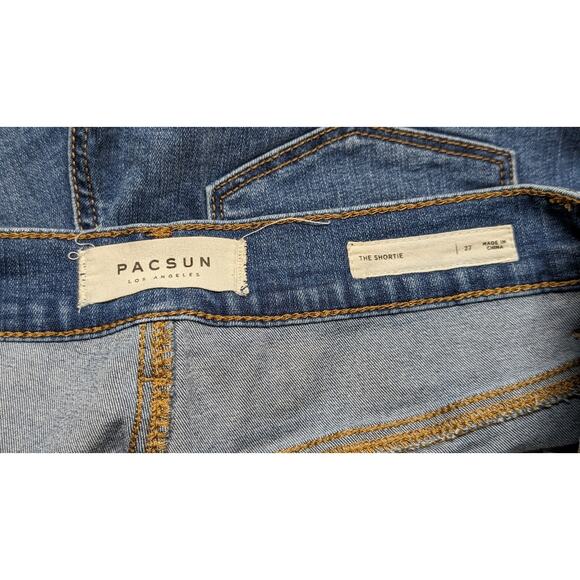 Pacsun The Shortie Denim Shorts Blue Size 27 Cuffed Hem Jean High Waisted Size 4 - Picture 3 of 4